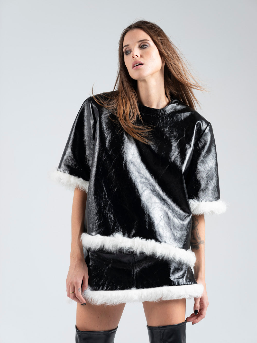 Top Cuir Beach Noir et Écru