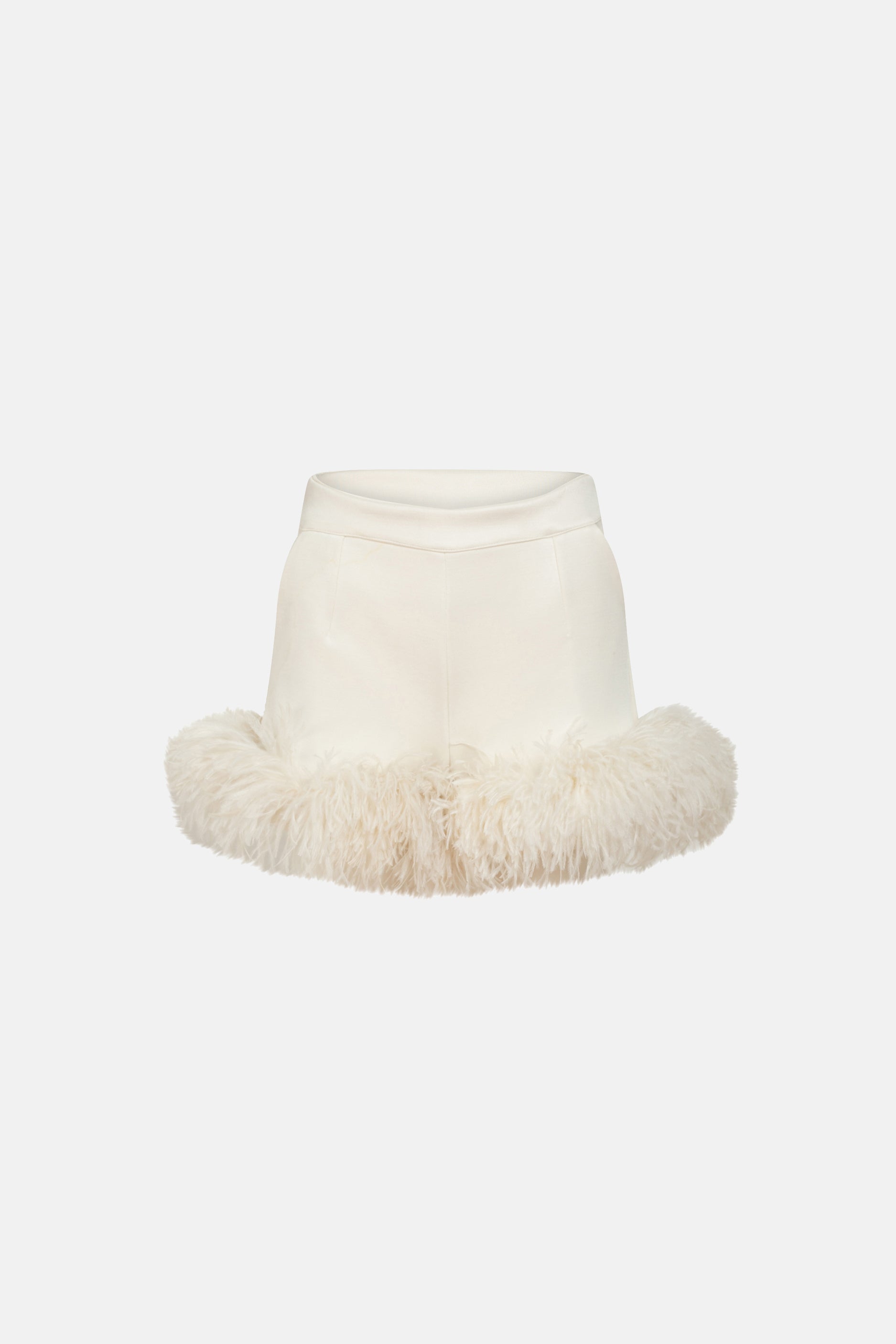 Ecru ranch shorts with ostrich feathers