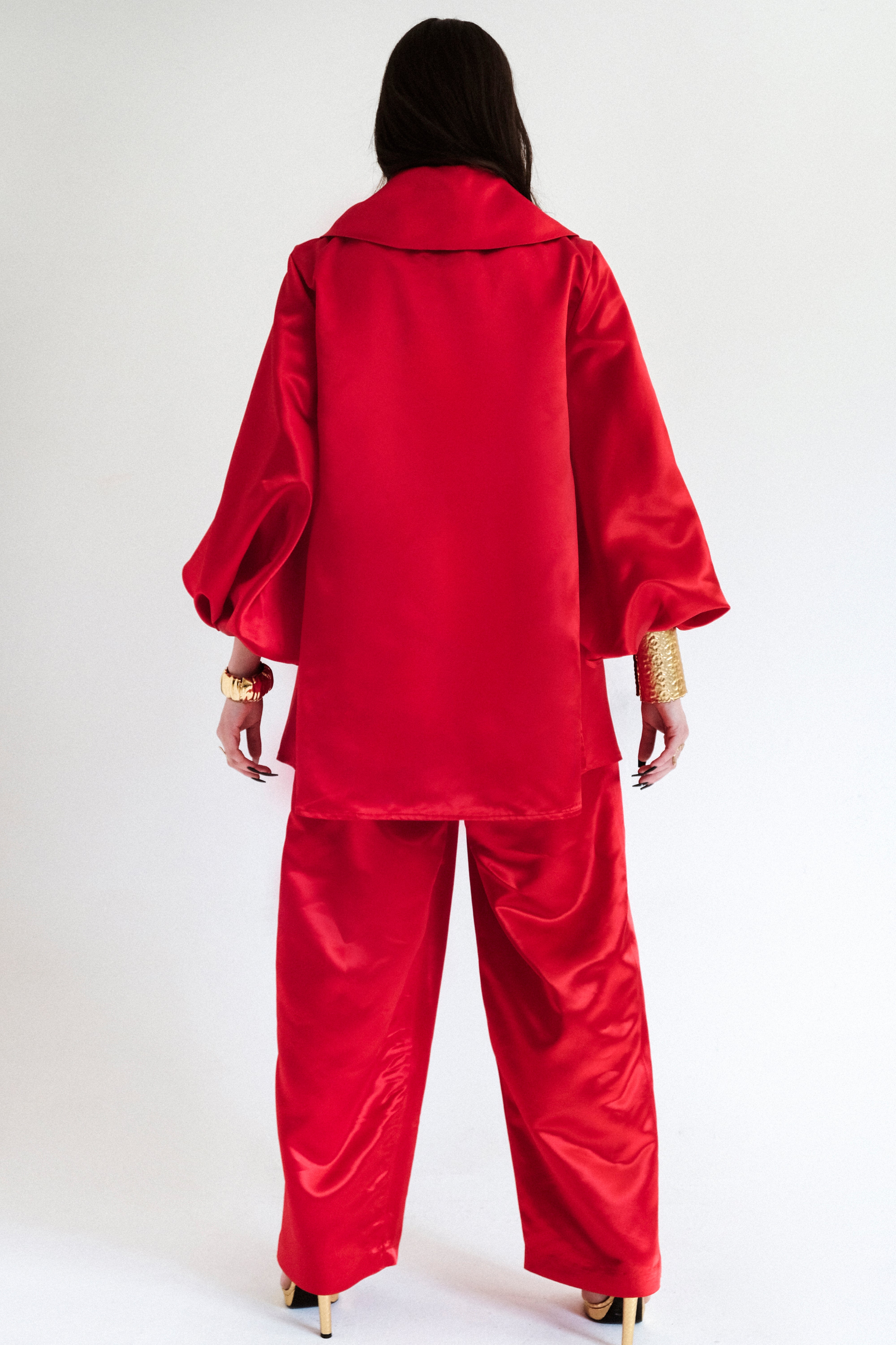 Satin epaulette top Pico red