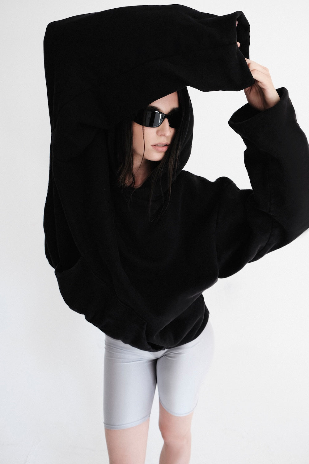 Sweat à capuche manches longues oversize Melrose noir