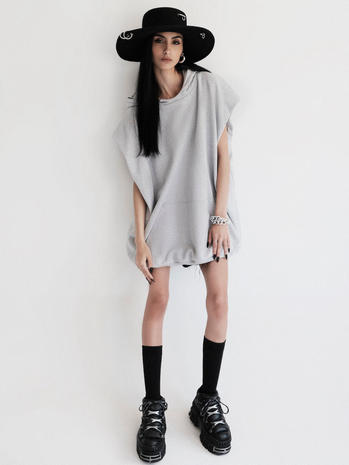 Sweat à capuche sans manches oversize Melrose gris