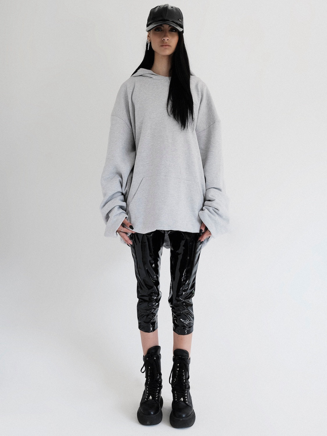 Sweat à capuche manches longues oversize Melrose gris