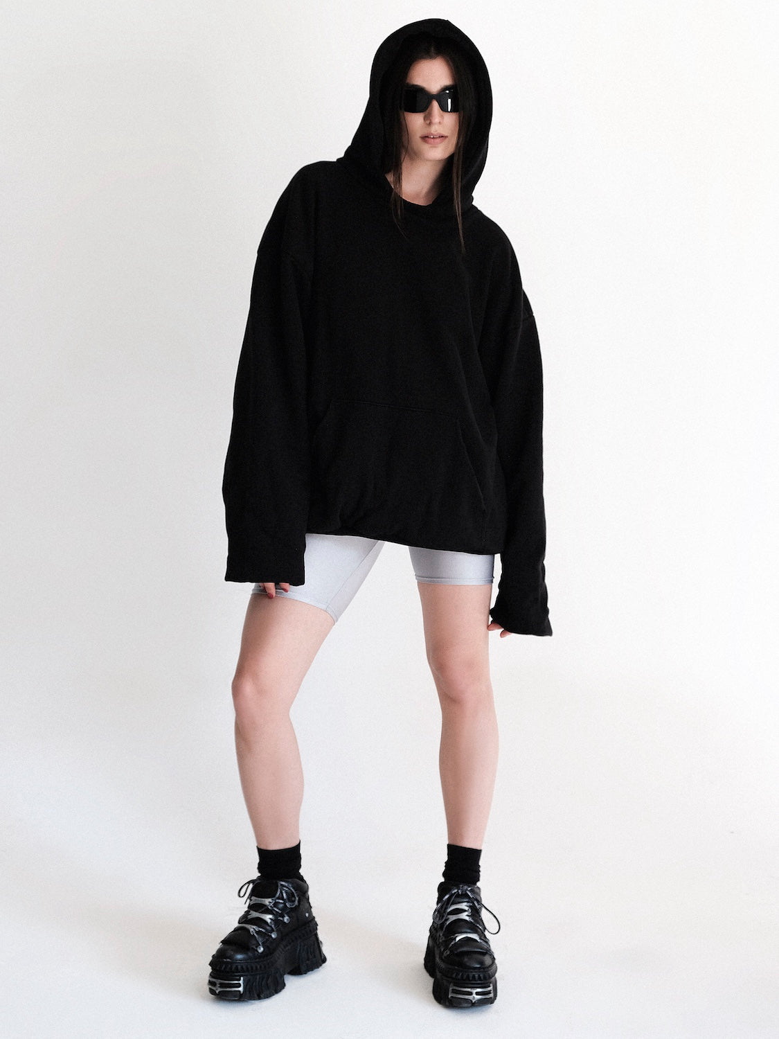 Sweat à capuche manches longues oversize Melrose noir