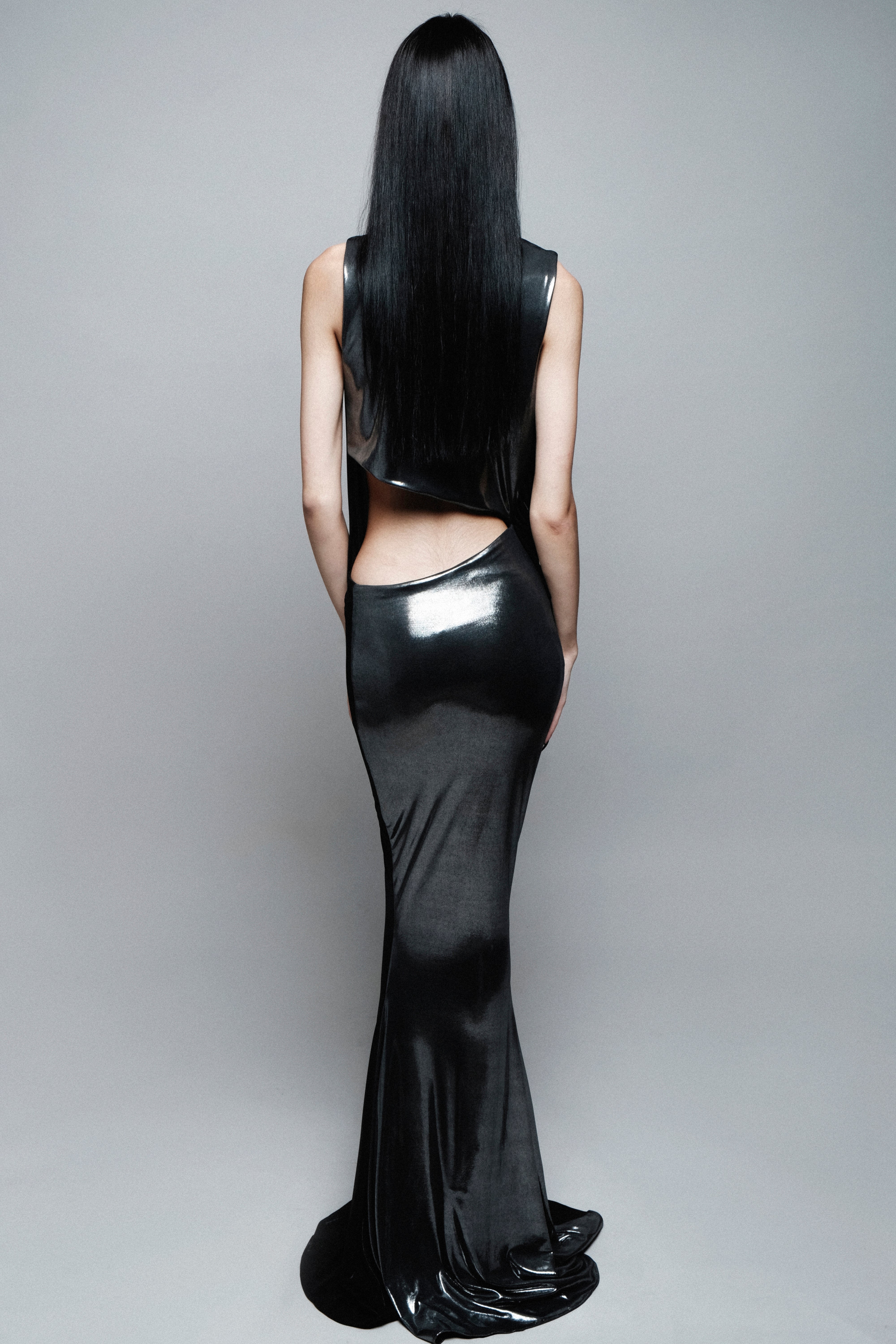 Pasadena black and metallic silver maxi dress