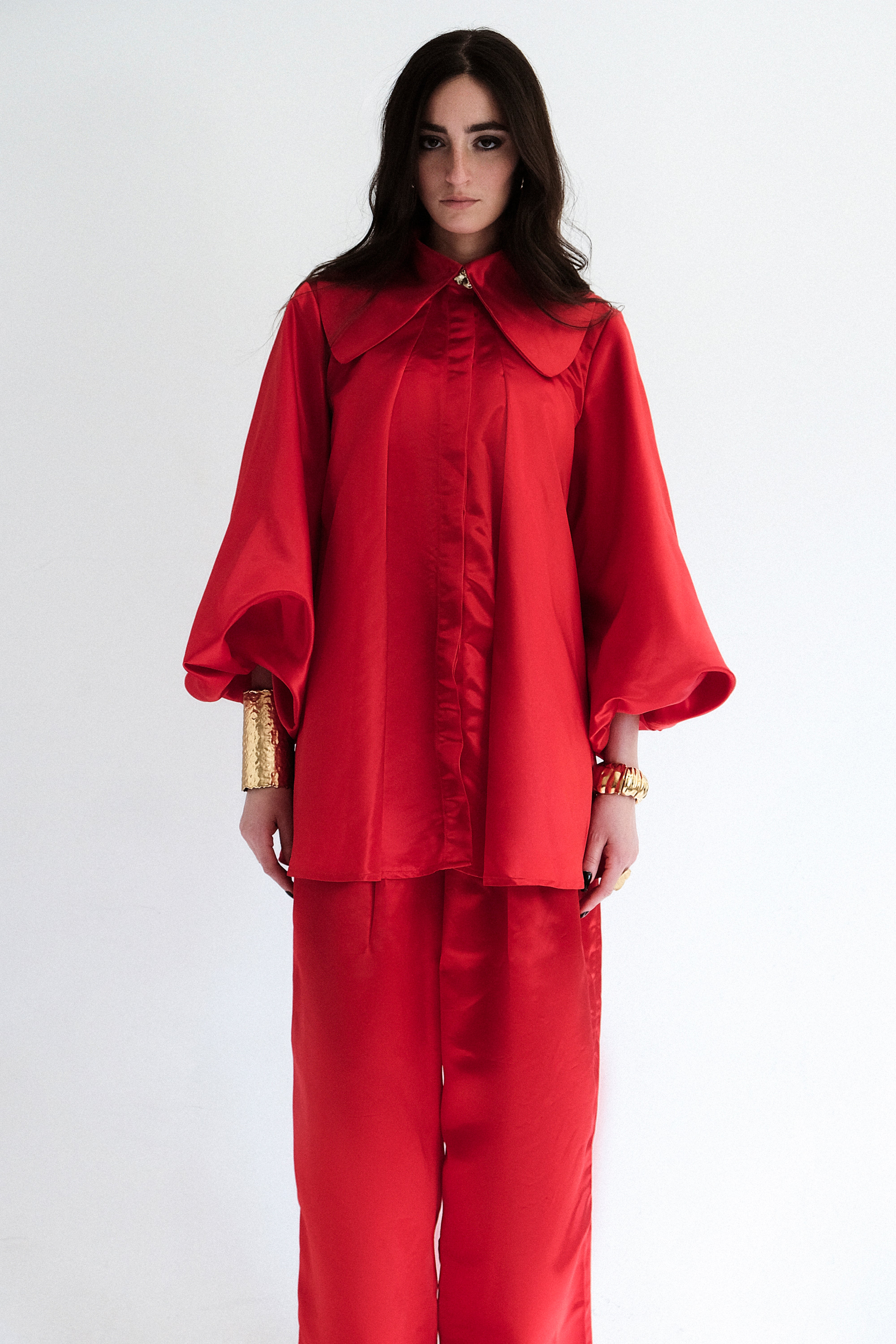 Satin epaulette top Pico red