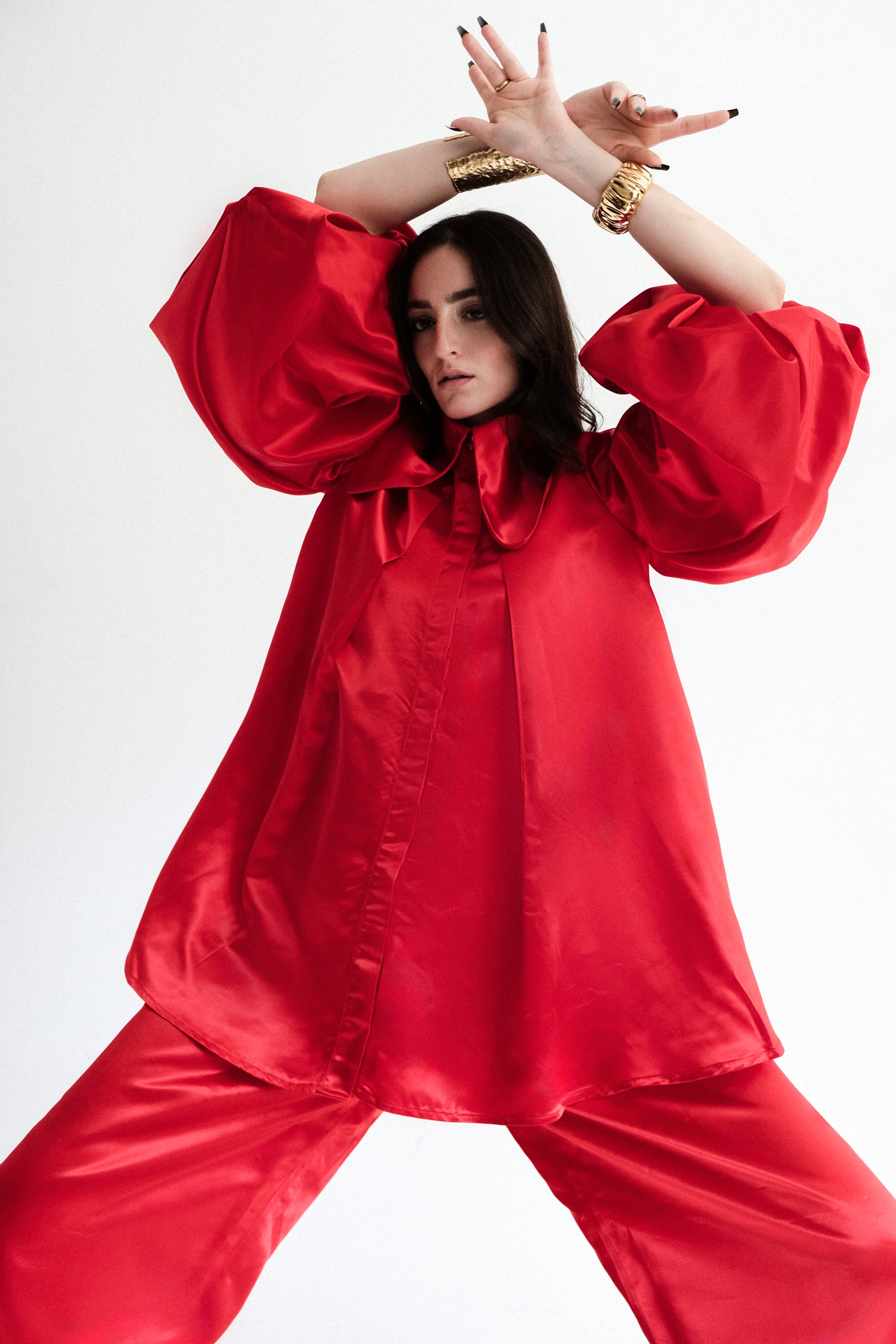 Satin epaulette top Pico red