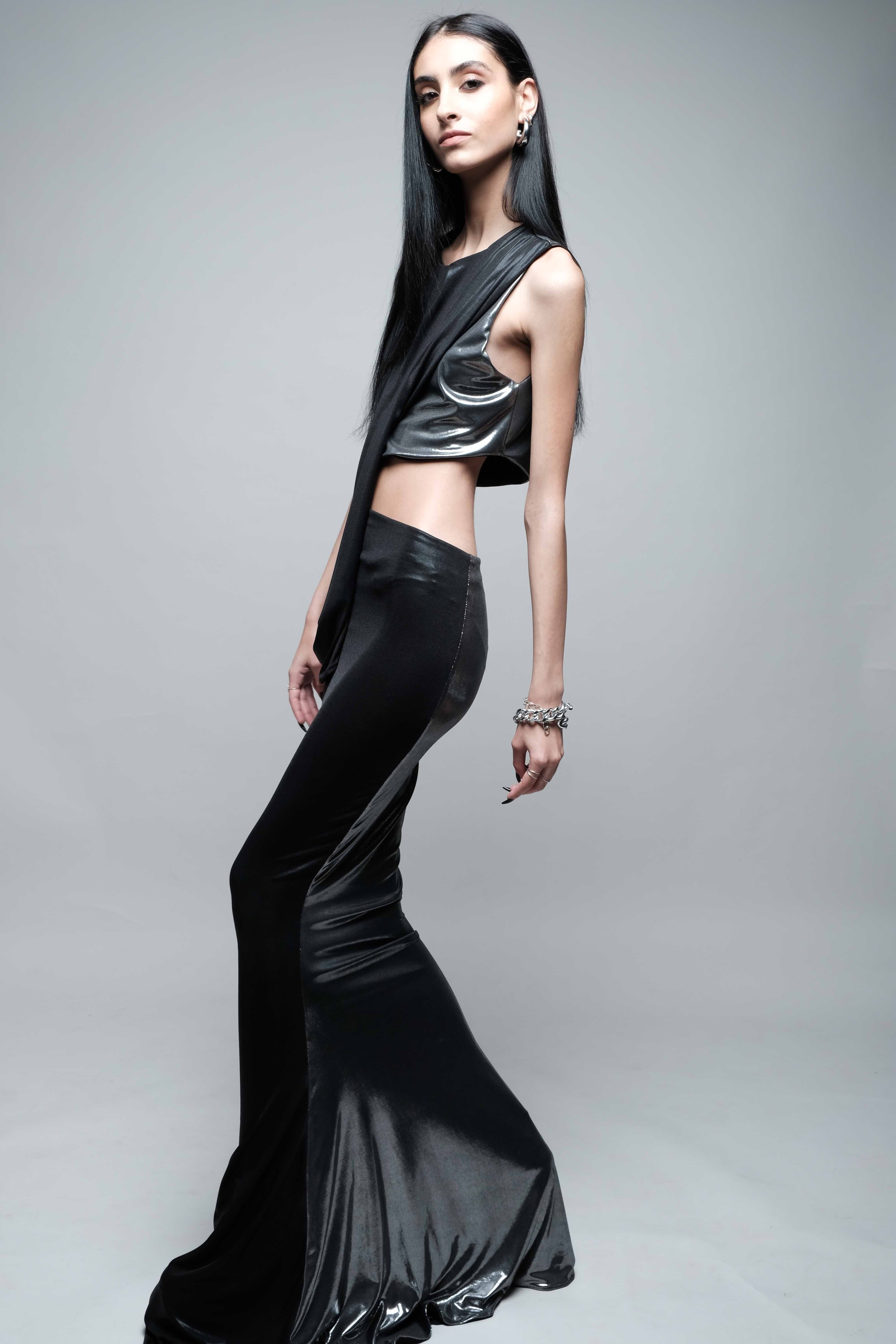 Pasadena black and metallic silver maxi dress