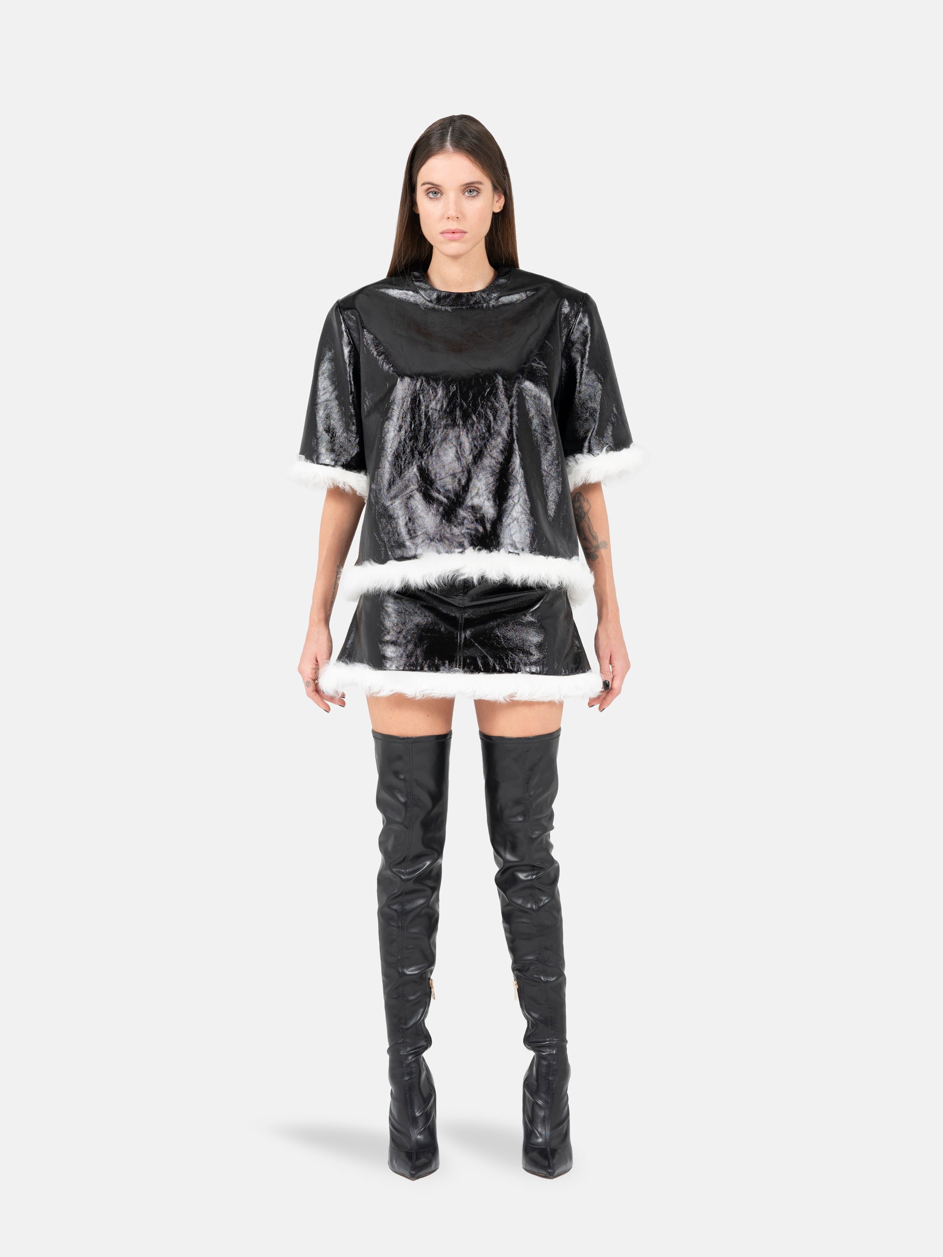 Leather Skirt Black and Off-White