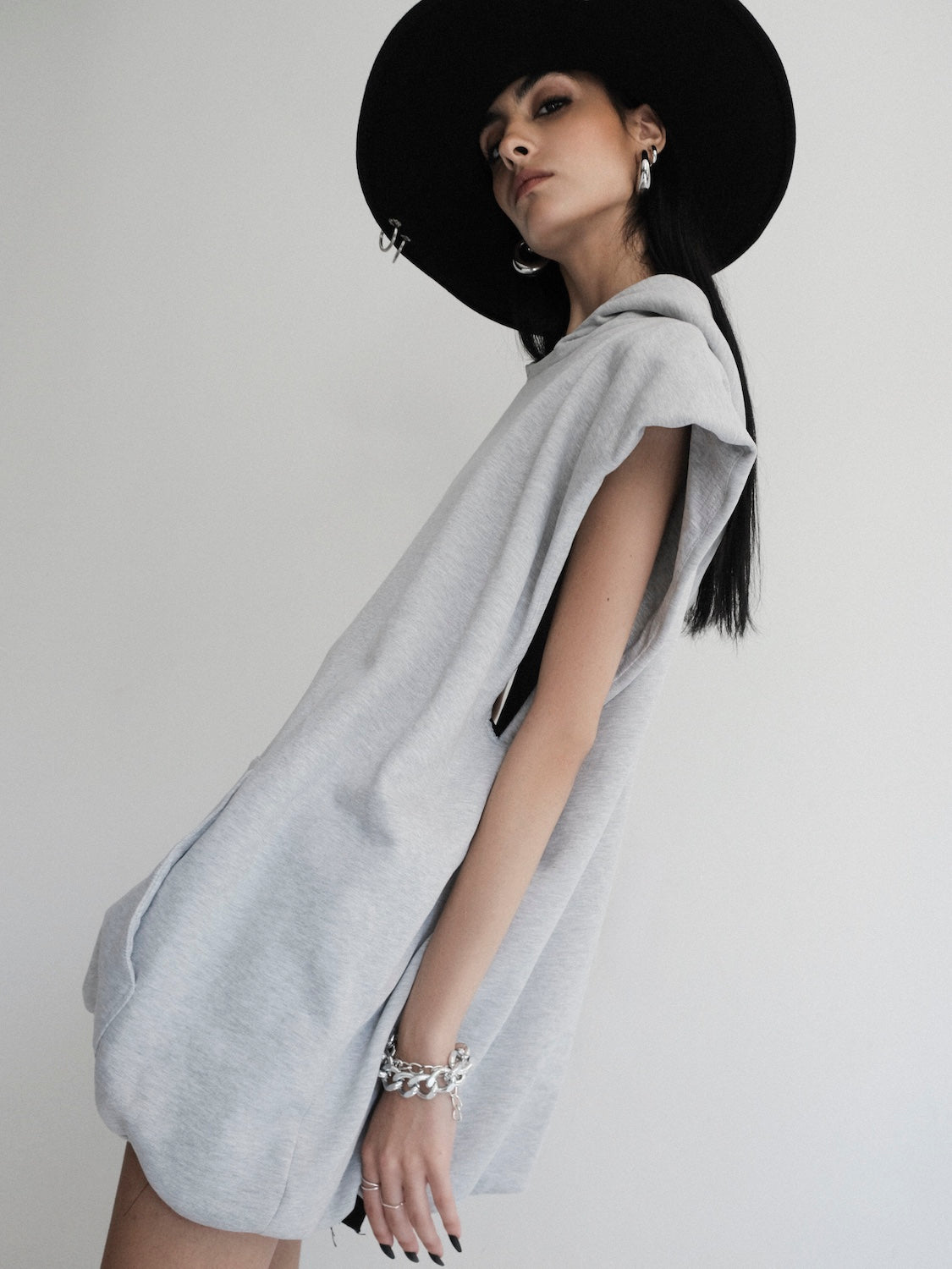 Oversized sleeveless hoodie Melrose grey 